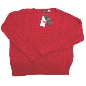 Lauren Ralph Lauren womens red cable knit holiday sweater MSRP $145 cotton NWT M